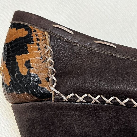 JESSICA BENNETT BROWN Leather WOMEN WEDGES SHOES 8.5 vintage look Leopard Print - Picture 10 of 12